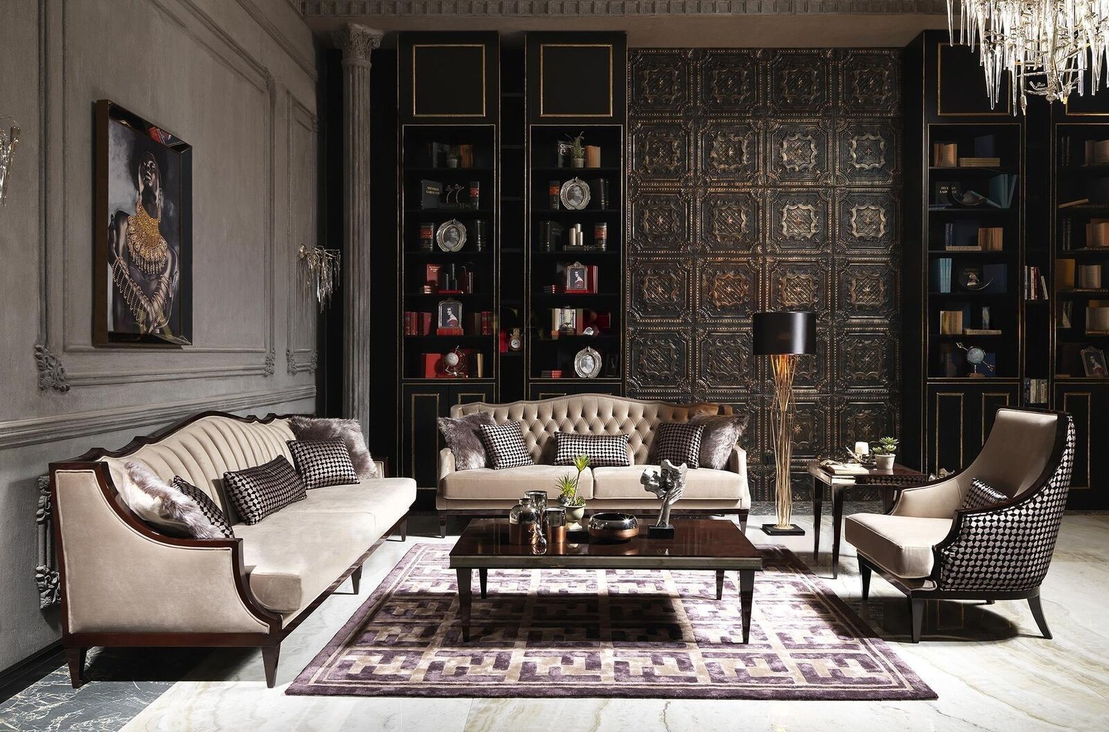 Sofagarnitur Viersitzer Dreisitzer Sessel Grau Couchtische Stoffsofa