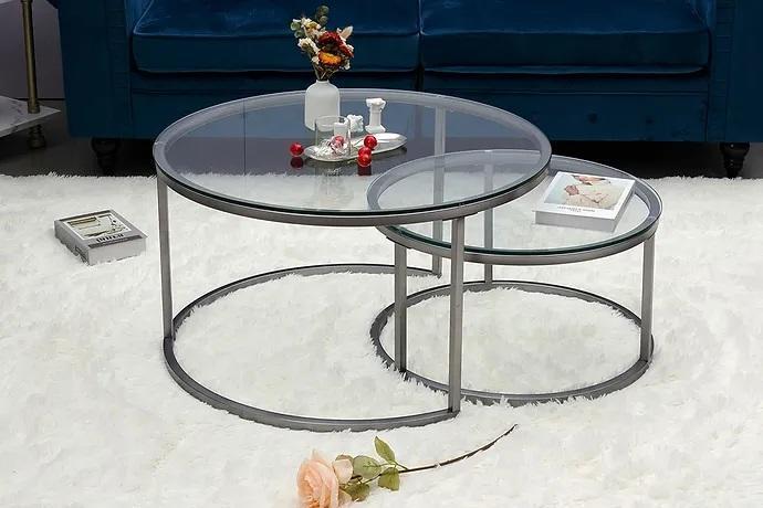 Couchtische 2 Teile Glas Tischplatte Metall goldfarbene Wohnzimmermöbel