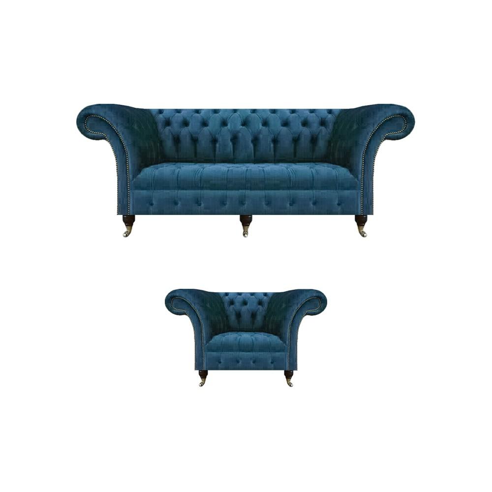 Chesterfield Luxus Set 2tlg Dreisitze Sofa Komplett Sessel Modern Sitzmöbel