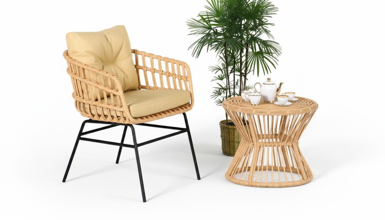 2tlg. Garten Möbel Set Terrasse Sessel Couchtisch Rattan Modern Hochwertiges