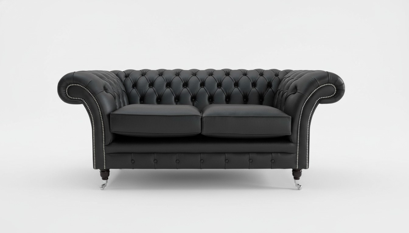 2 Sitzer Couch Polster Sofa Textil Stoff Chesterfield Couchen Garnitur Schwarz