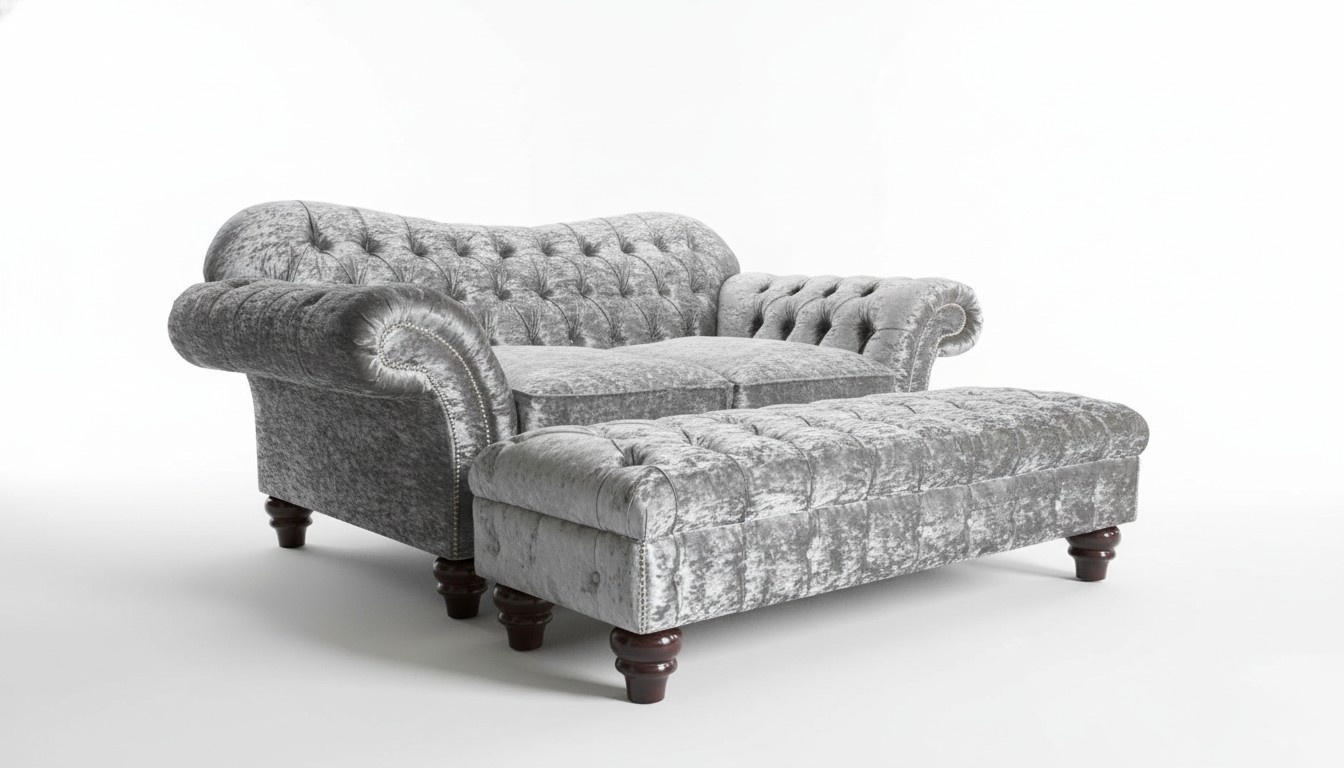 2 Sitzer + Hocker Chesterfield Sofagarnitur Sofa Couch Polster Set