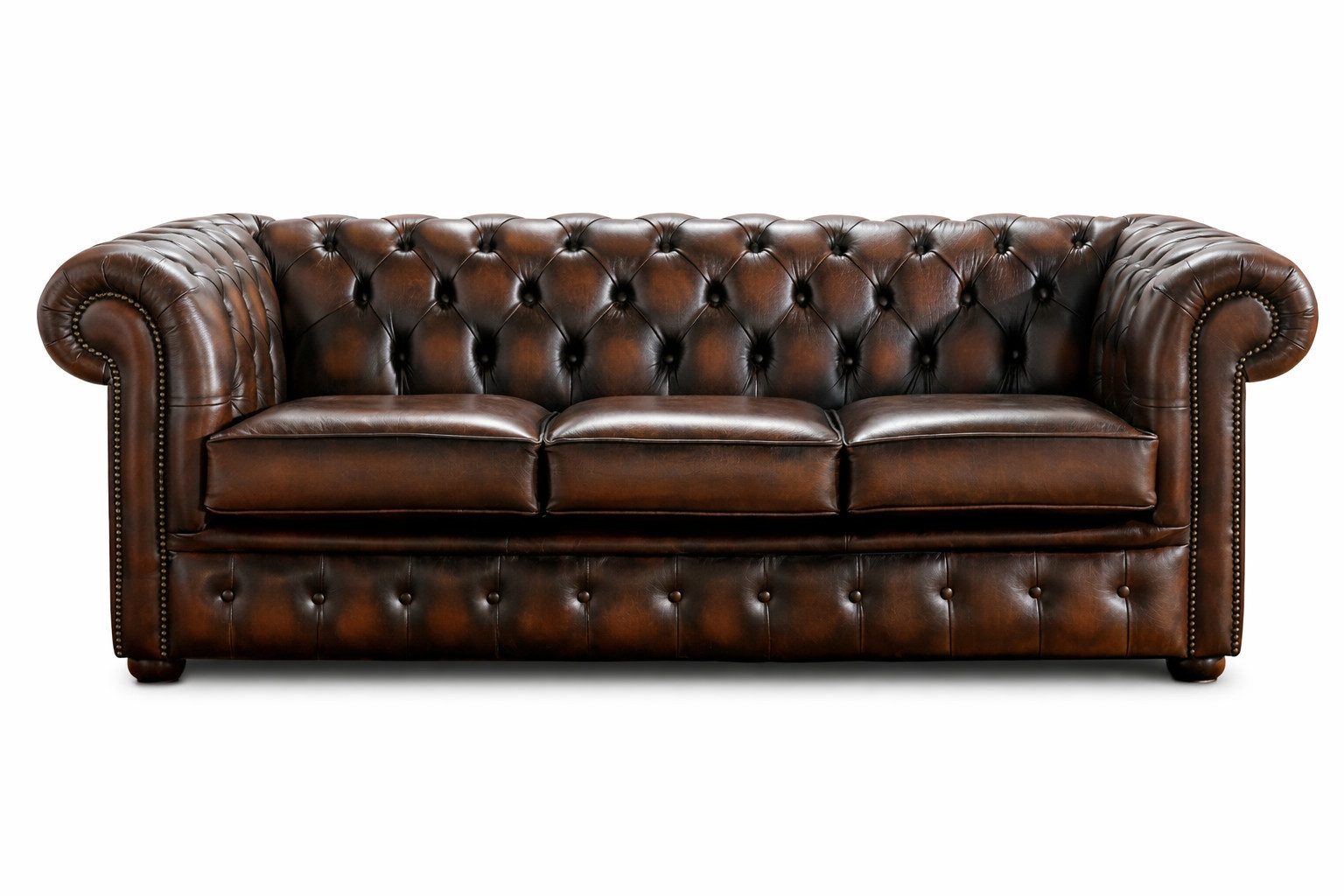 Luxus Chesterfield Couch Braun 3 Sitzer Original Leder Sofa Sofort