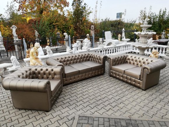 Design Chesterfield 3+2+1 Sofagarnitur Leder Sofa Set Garnitur Couch