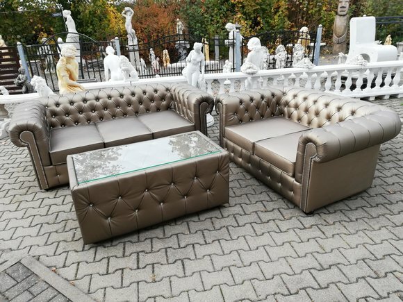 Chesterfield Leder Sofagarnitur Komplett Set Sofa Couch 3+2