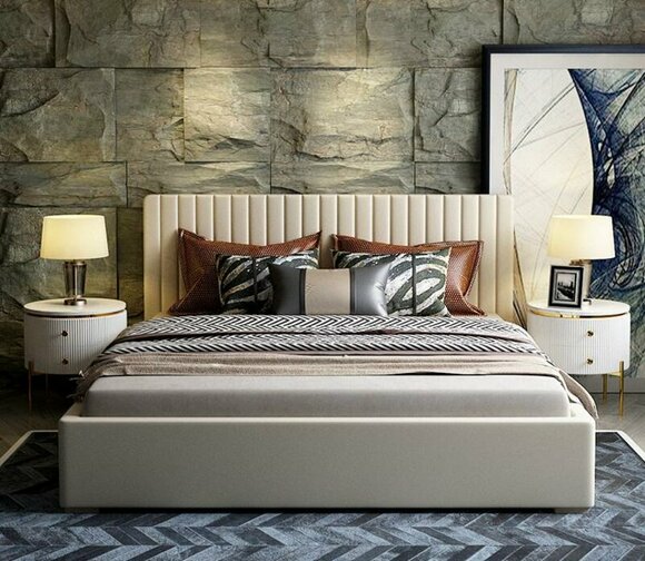 Bett 2x Nachttisch 3 tlg. Schlafzimmer Design Set Modern Luxus Bettgestellt