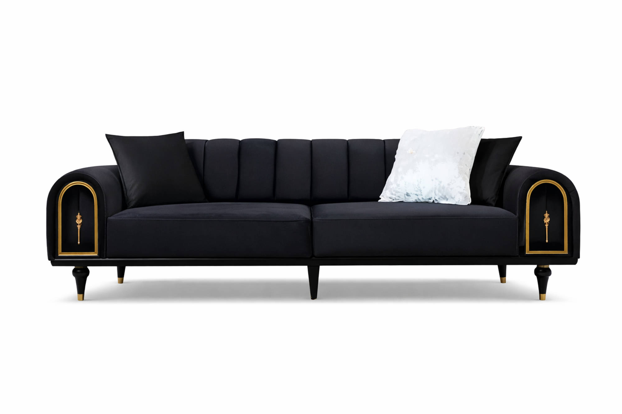 Schwarzer Dreisitzer Wohnzimmer Polstercouch Designer 3-Sitzer Möbel Sofort