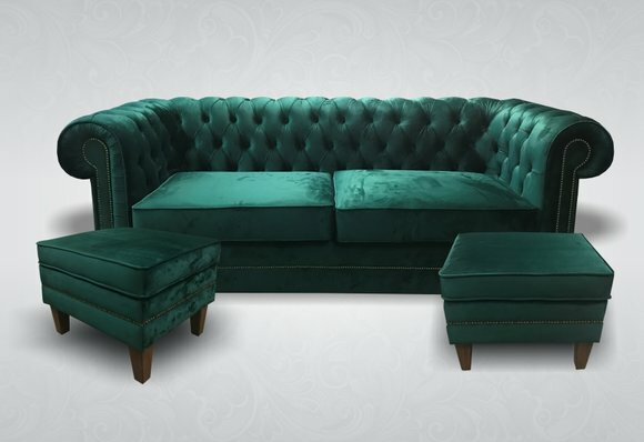 Chesterfield 3-Sitzer XXL Big Sofa Stoff Hocker Sofagarnitur Textil