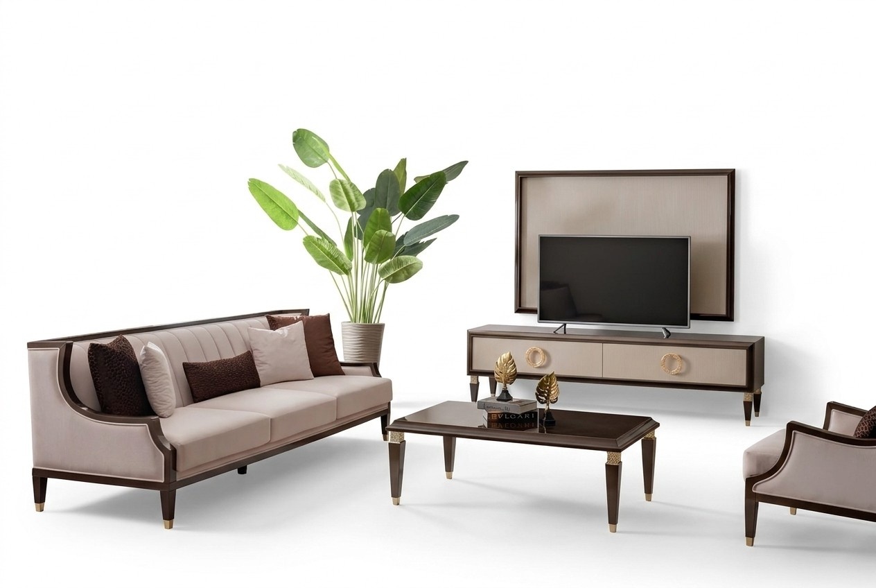 3-Sitzer, Couchtisch & TV-Board – gemütliches Wohnzimmer Set