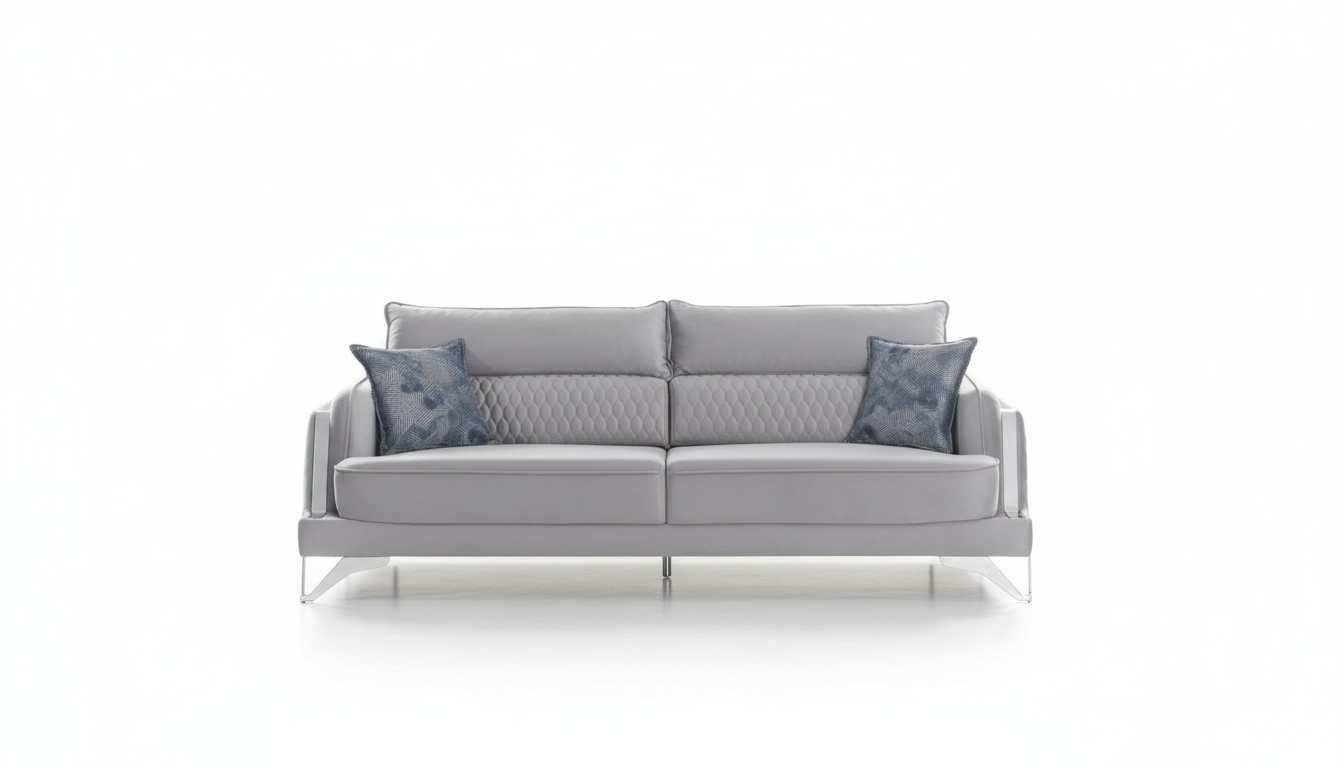 3-Sitzer Sofa Dunkelblau Stoffbezug Chromfüße Modern Polster Luxus Design