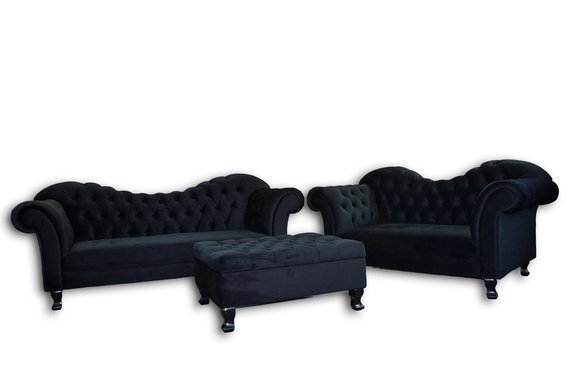 Designer Chesterfield Sofagarnitur Textil 3 + 2 + Hocker Couch Polster