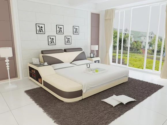 Design Polster Doppel Bett Schlafzimmer Betten 140x200cm + USB & Regal