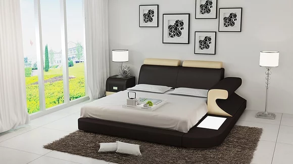 Design Doppel Bett Betten Schlafzimmer mit USB & Regal 180x200cm