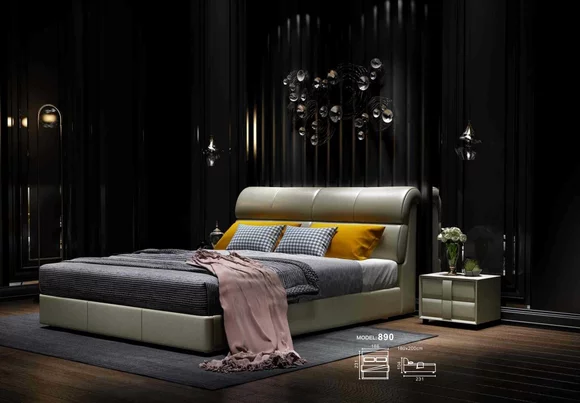 Luxus Bett Schlafzimmer Leder Polster Doppel Betten Holz 180x200cm