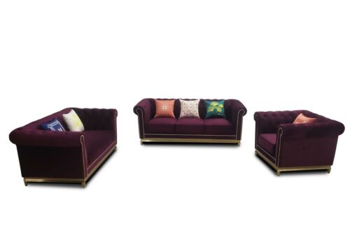 Sitzgarnitur 3+2+1 Sitzer Möbel Polster TextilLeder Moderne Chesterfield Design