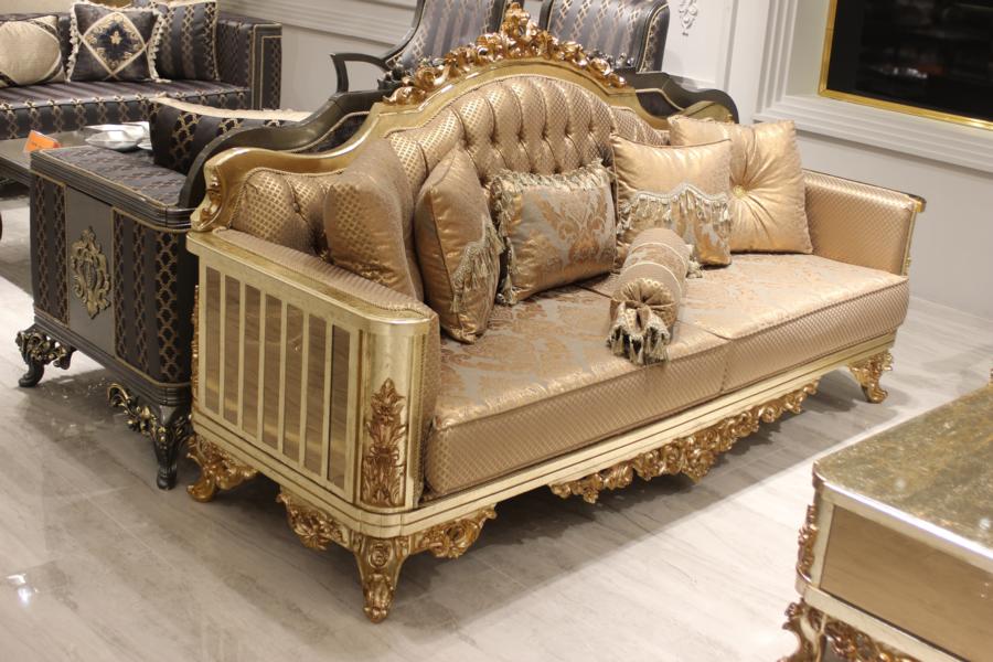 Luxus Sofa 3 Sitzer Textil Sofa Gold Design Möbel 3er Chesterfield Polster