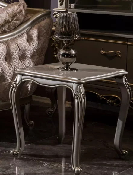 Silberner Beistelltisch Barock Rokoko Tisch Zeitungstisch Wohnzimmer Holz
