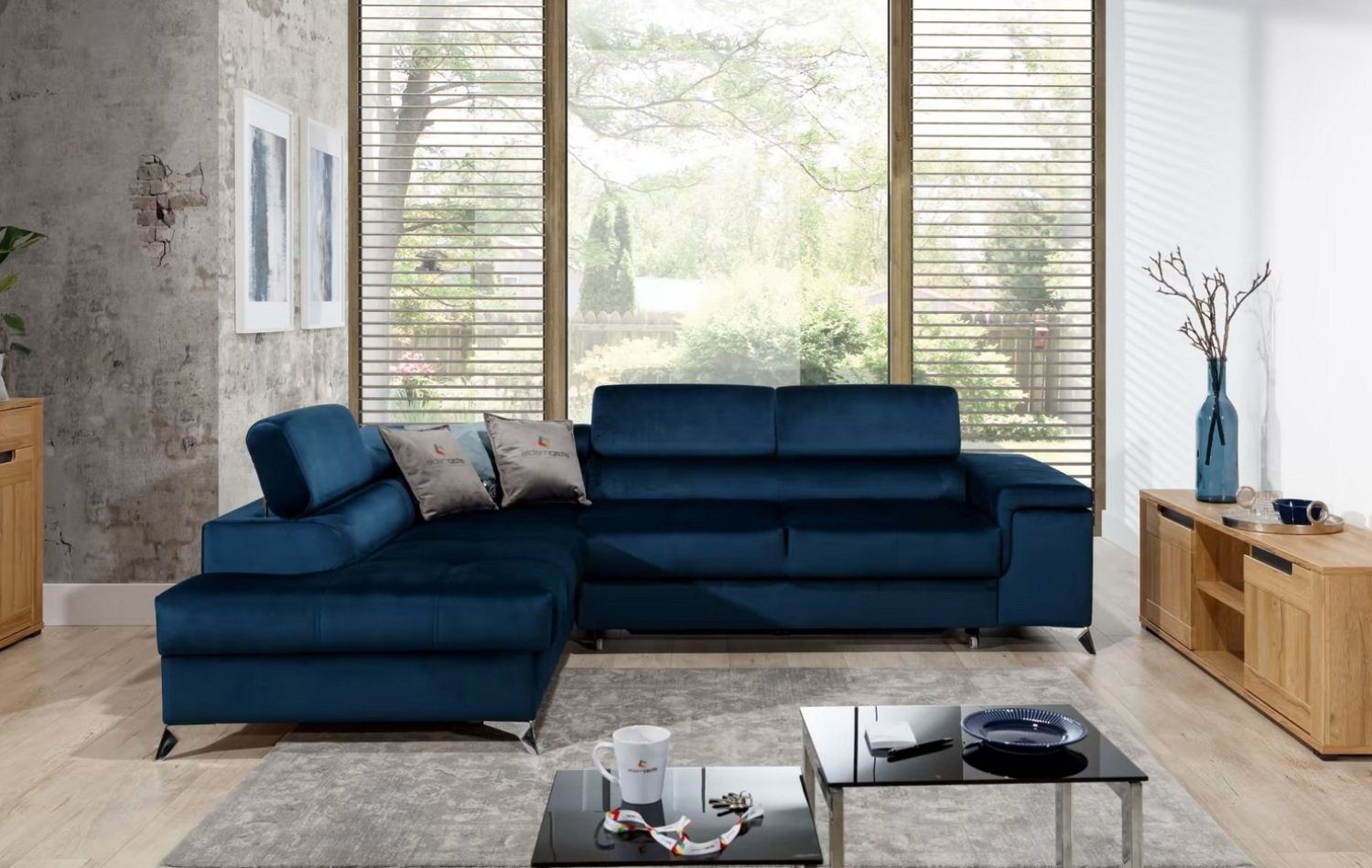 Moderne Schlafsofa Couch Polster Sitz Garnitur L Form Textil Stoff Sofas Sofort