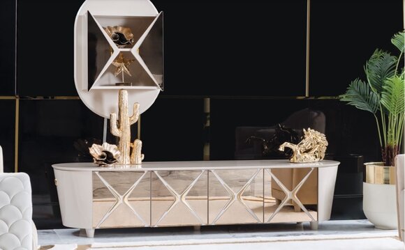 Wohnzimmer Kommoden Holz Low Board Regal Gold Neu 2tlg Sideboard Regale Kommode