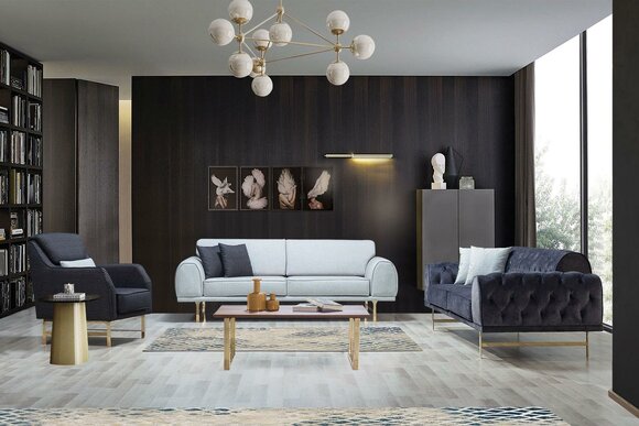 Schwarz-Weiße Couchgarnitur 3+3 Sitzer Stilvoller Einsitzer Sessel Sofas