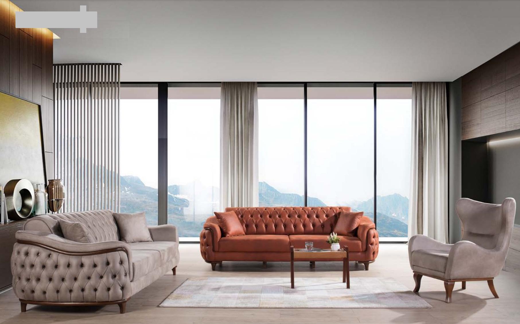 Sofagarnitur 3+3+1 Sitz Komplette Sofas Sessel Orange Möbel