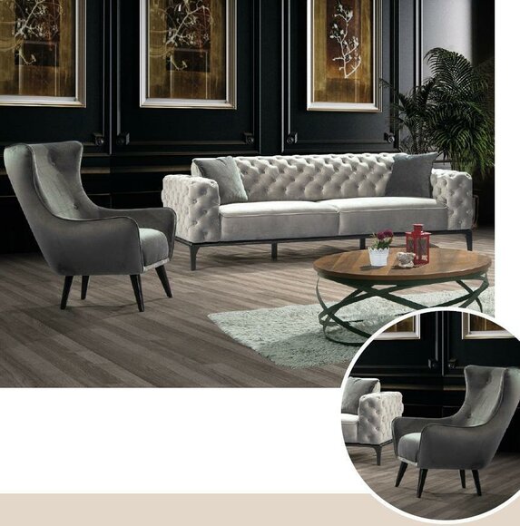 Chesterfield Sofagarnitur Sofa 31 Sitzer Stoff Grau Luxus Sofas Weiß