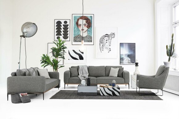 Sofagarnitur 221 Sitzer Sofa Modern Stoff Set Grau Gruppe Wohnzimmer