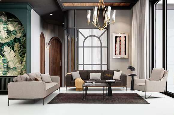 Sofagarnitur 431 Sitzer Sofa Garnitur Beige Sofas Sessel Modern Set