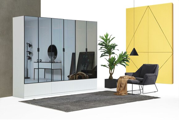 Kleiderschrank Schrank Holz Modern Weiß Spiegel Kleider Schlafzimmer