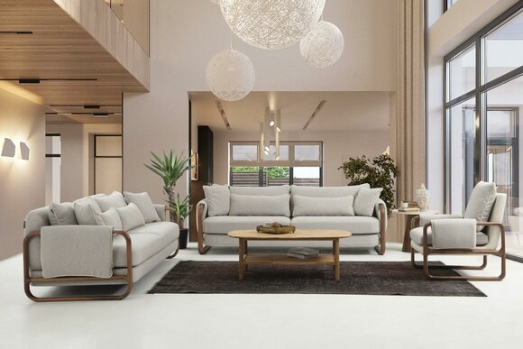 Sofagarnitur 221 Sitzer Sessel Zweisitzer Modern Stoff Grau Set Design