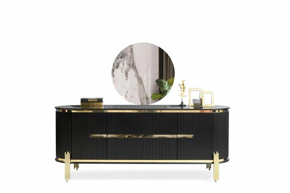 Modernes Sideboard Edelstahlmöbel Anrichte Kommode Schrank Schwarz Neu