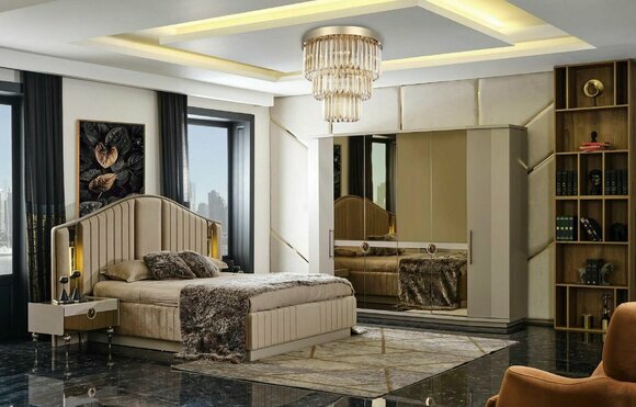 Schlafzimmer Luxus Möbel Set Bett 2x Nachttische Kleiderschrank Schrank