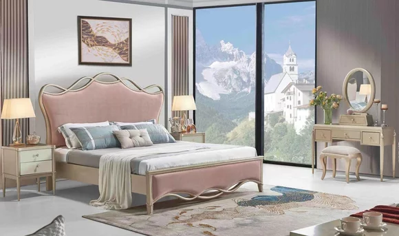 Rosa Bett Doppelbett 2x Nachttisch Klassische Betten Schlafzimmer