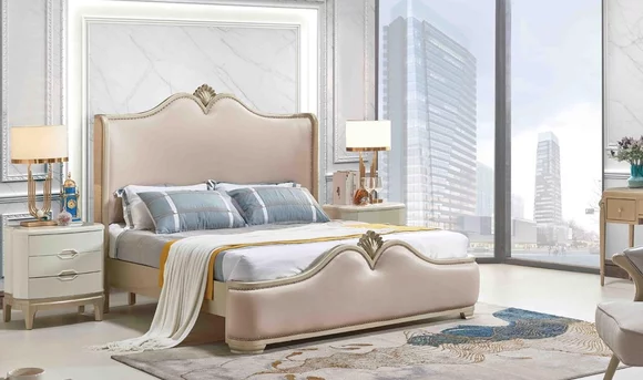 Bettgestell Betten Doppel Bettrahmen Beige Bett Möbel Doppelbetten