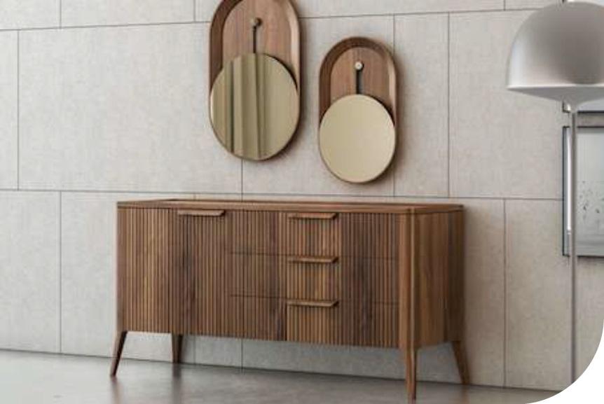 Walnuss Natur - Toros Schwarzer Marmor Kommode Luxus Wohnzimmermöbel