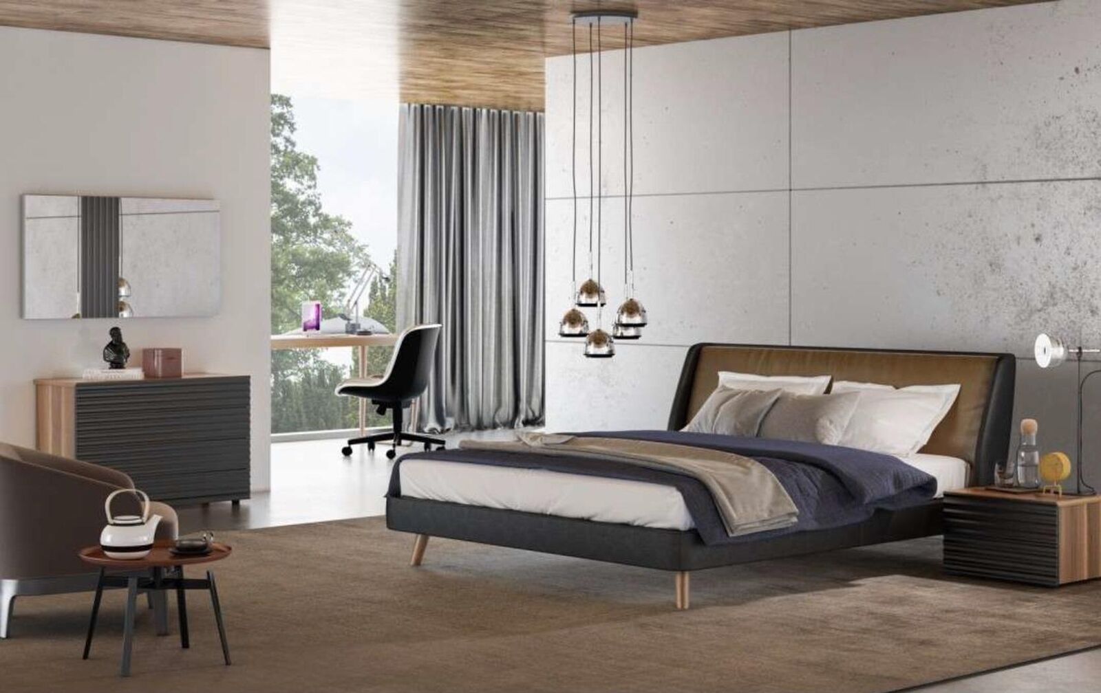 Schlafzimmergarnitur Bettgestell Nachttische Kommode Spiegel Holzmöbel