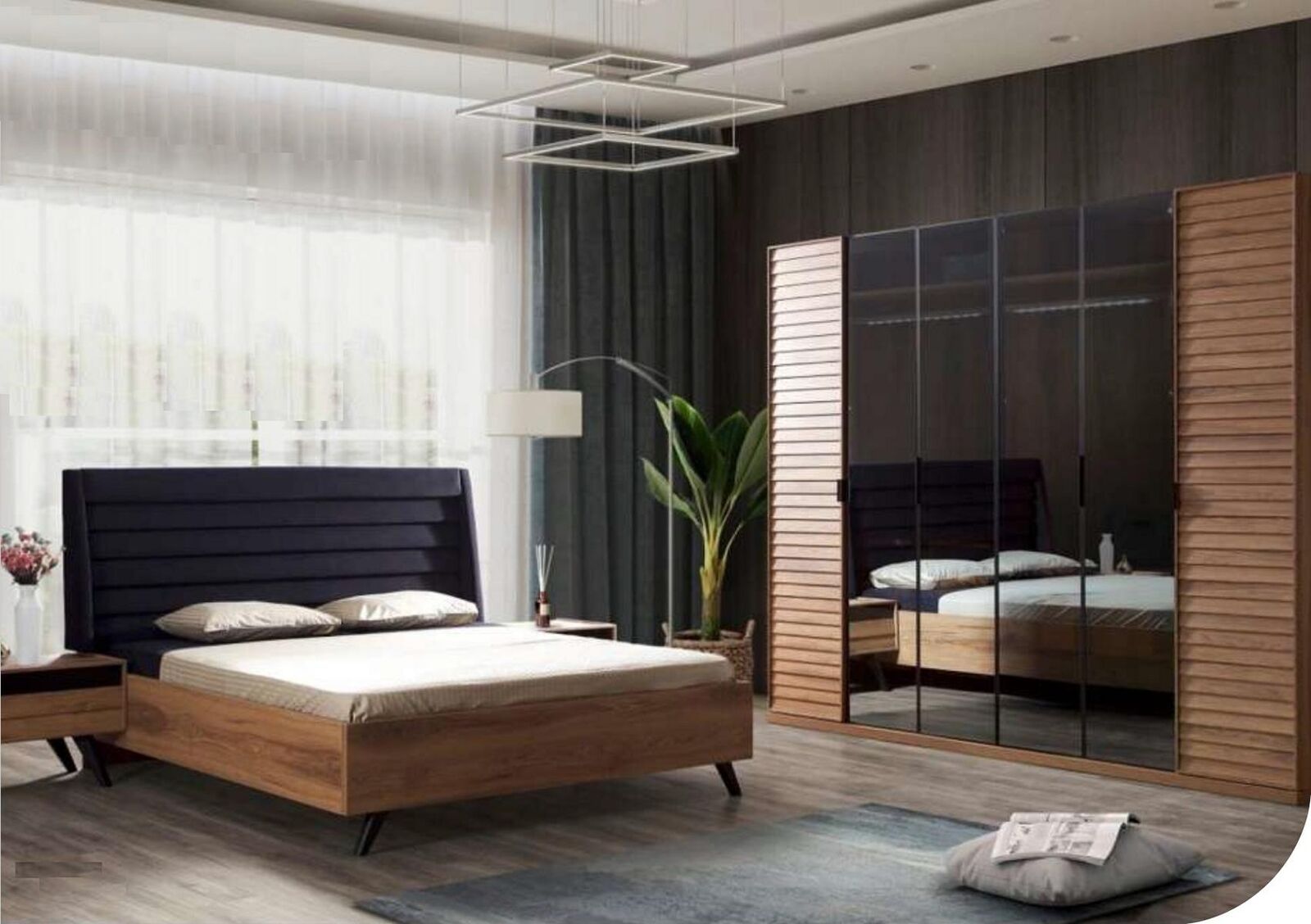 Großes Schlafzimmer-Set Schlafzimmermöbel Kleiderschrank Bett Nachttische