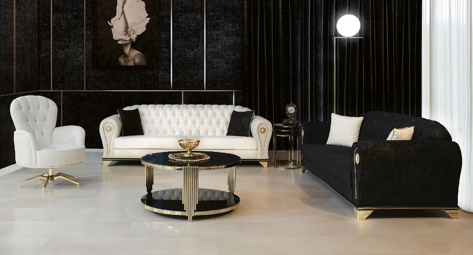 Luxus Chesterfield Sofagarnitur 3+3+1 Couch Sofa Polster Möbel Garnituren