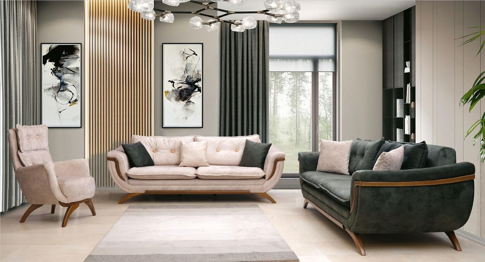 Dreisitzer Wohnzimmer Set 3+3+1 Couchgarnitur Sitzpolster Stoffsofa Couch Sofa