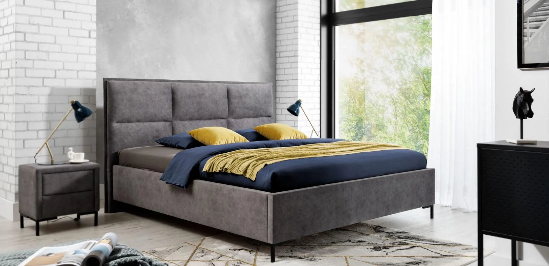 Schlafzimmer Set Grau Bett Elegantes 2x Nachttische Komplett Set 3tlg.