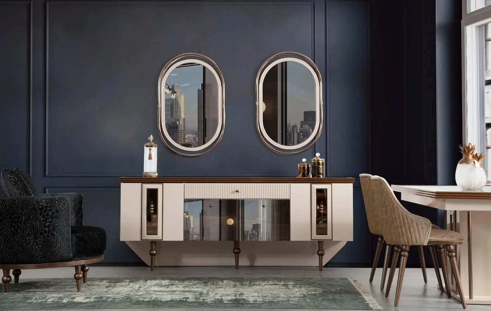 Sideboard Wohnzimmer Esszimmer Holz Metall Kommoden JV Möbel Beige