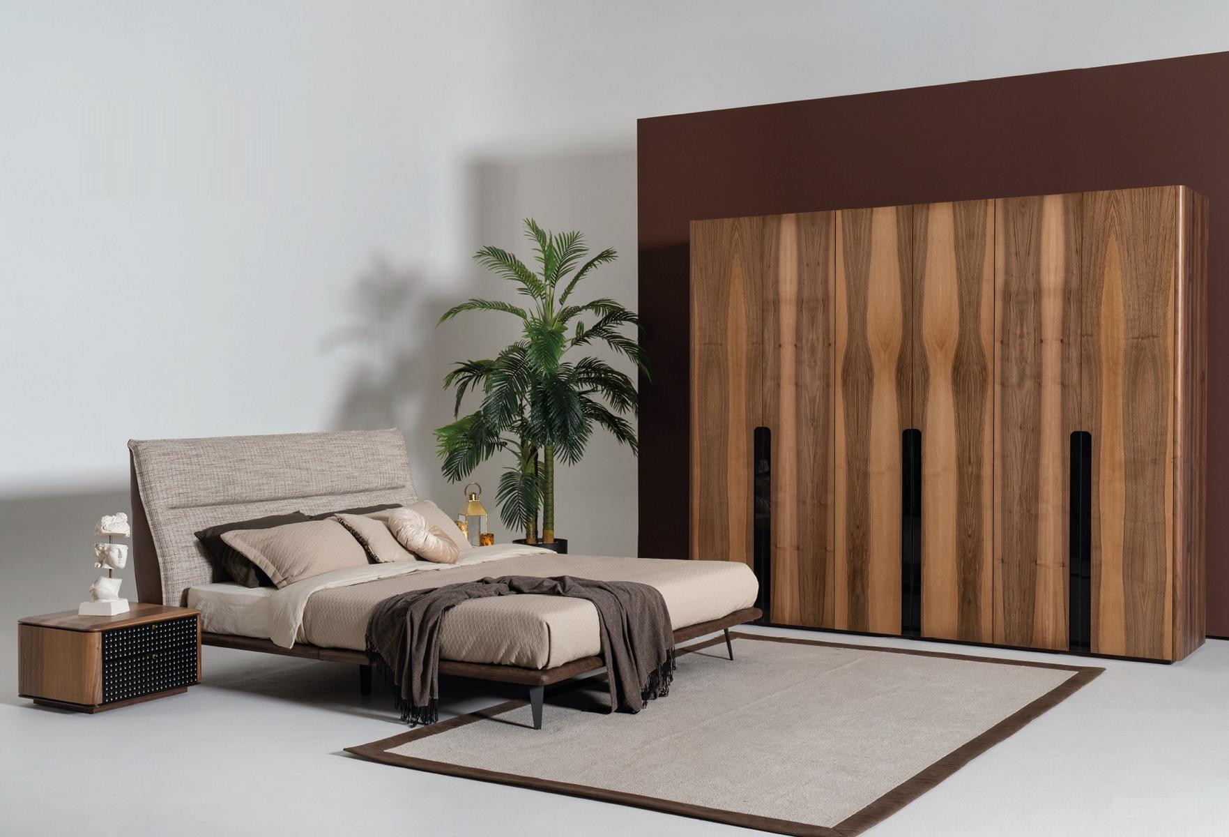 4tlg Design Schlafzimmer Set Bett Kleiderschrank 2x Nachttisch
