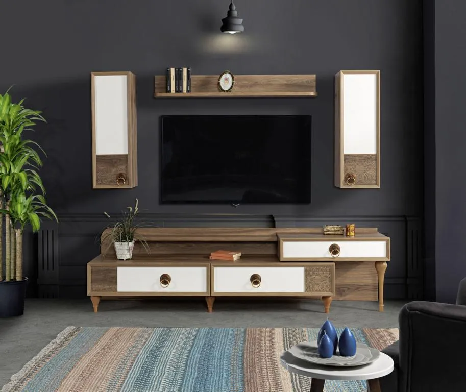 Wohnzimmer Wohnwand rtv Lowboard Holz Braun Möbel Fernseh Modern