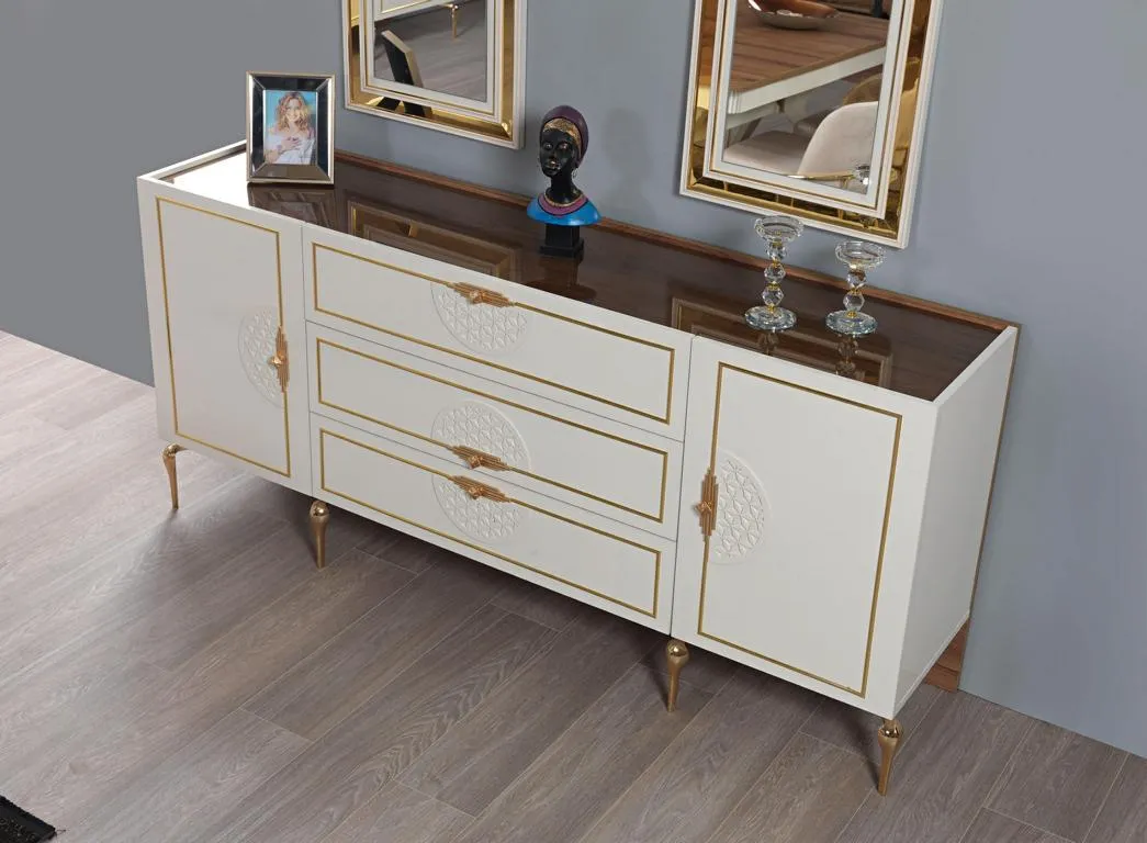 Wohnzimmer Set Anrichte mit 2x Spiegel Garnitur 3tlg weiß Sideboard