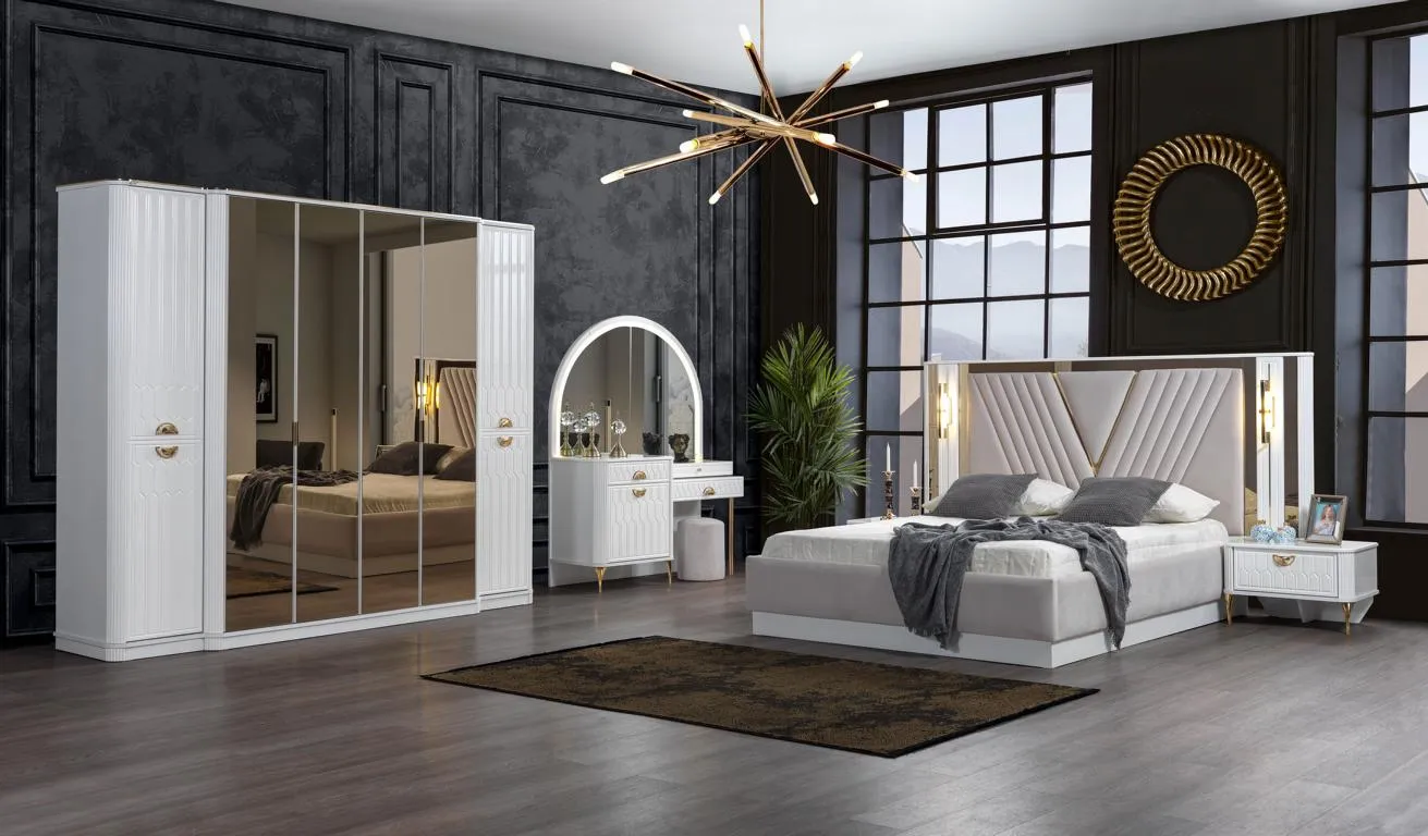 Schlafzimmer Set Bett 2х Nachttische Kleiderschrank 5tlg.Modern neu