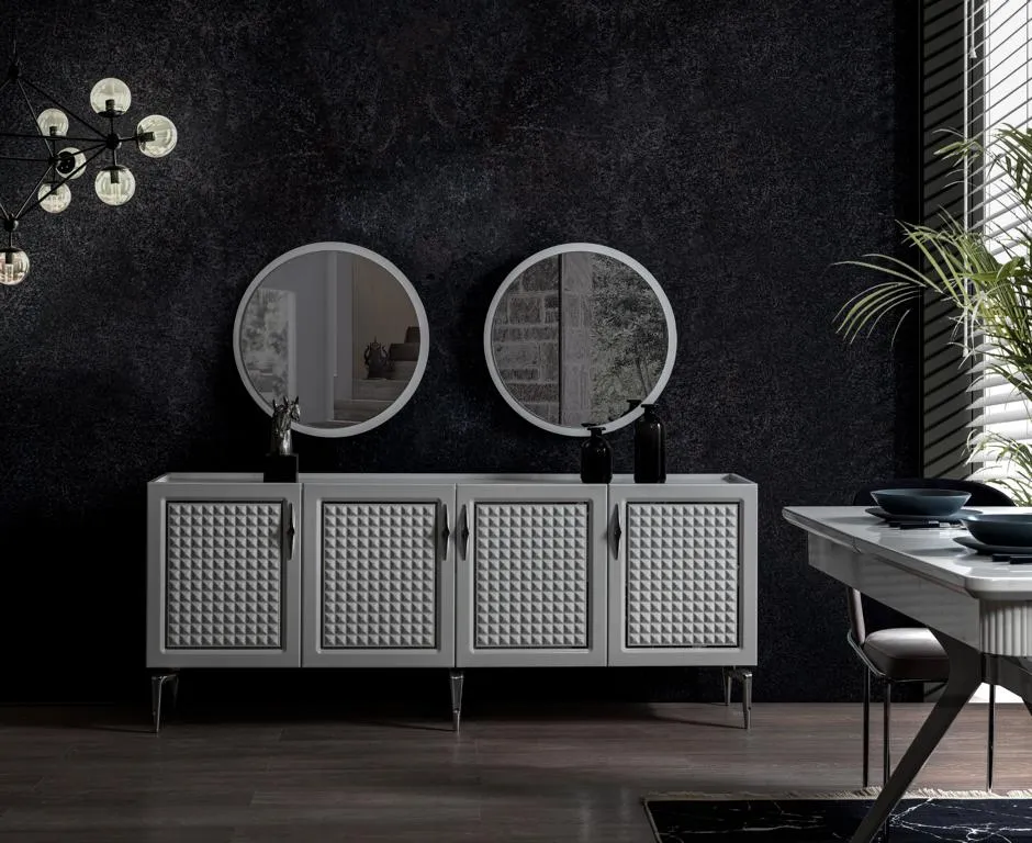 Graues Sideboard Schrank Regal Schränke Möbel Spiegel Kommoden 3tlg