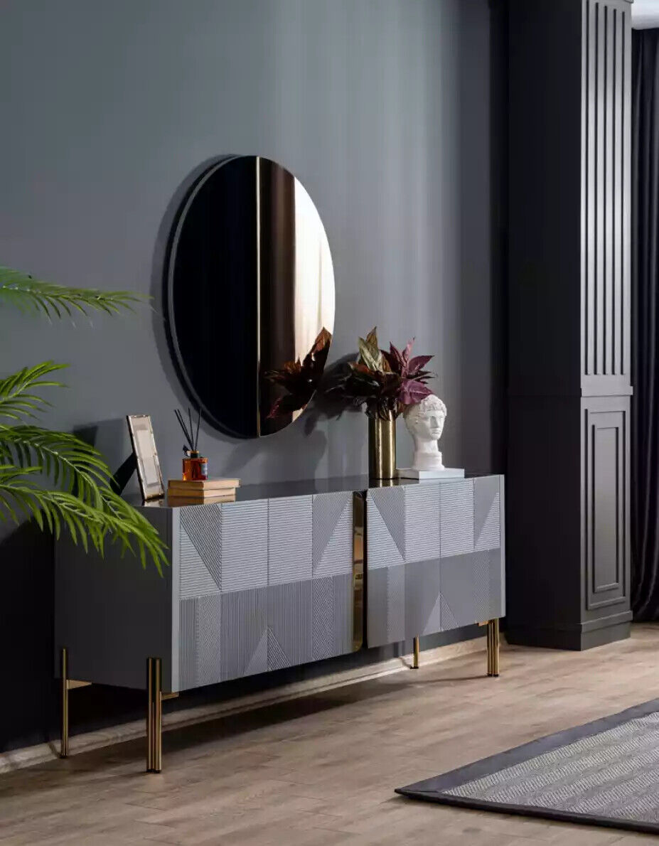 Sideboard Spiegel Set Italienischer Stil 2tlg. Wohnzimmer Holz Kommode Schrank