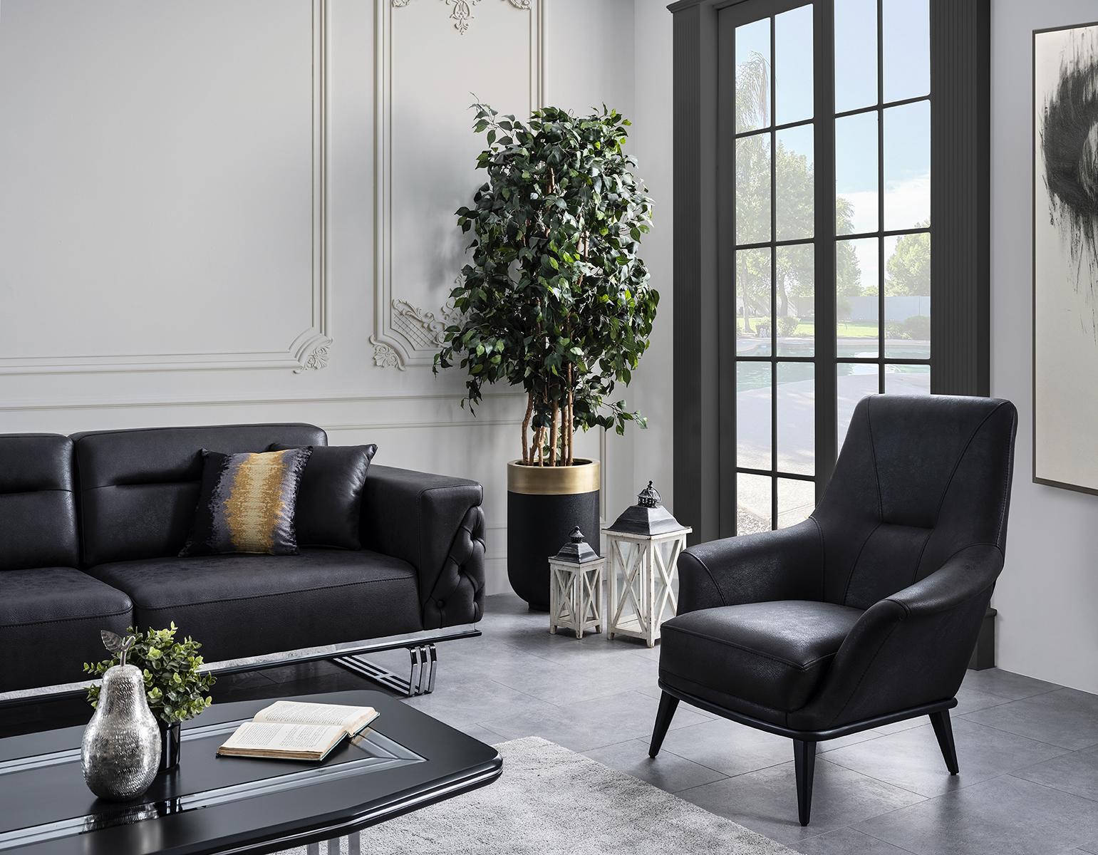Design Schwarzer Wohnzimmer Ohrensessel Sessel