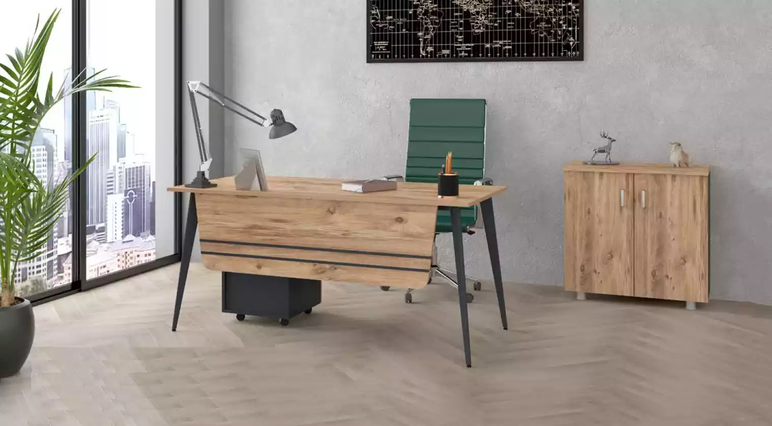 Tisch Büro Set Garnitur Schreibtisch mit Aktenschrank Komplett 2tlg