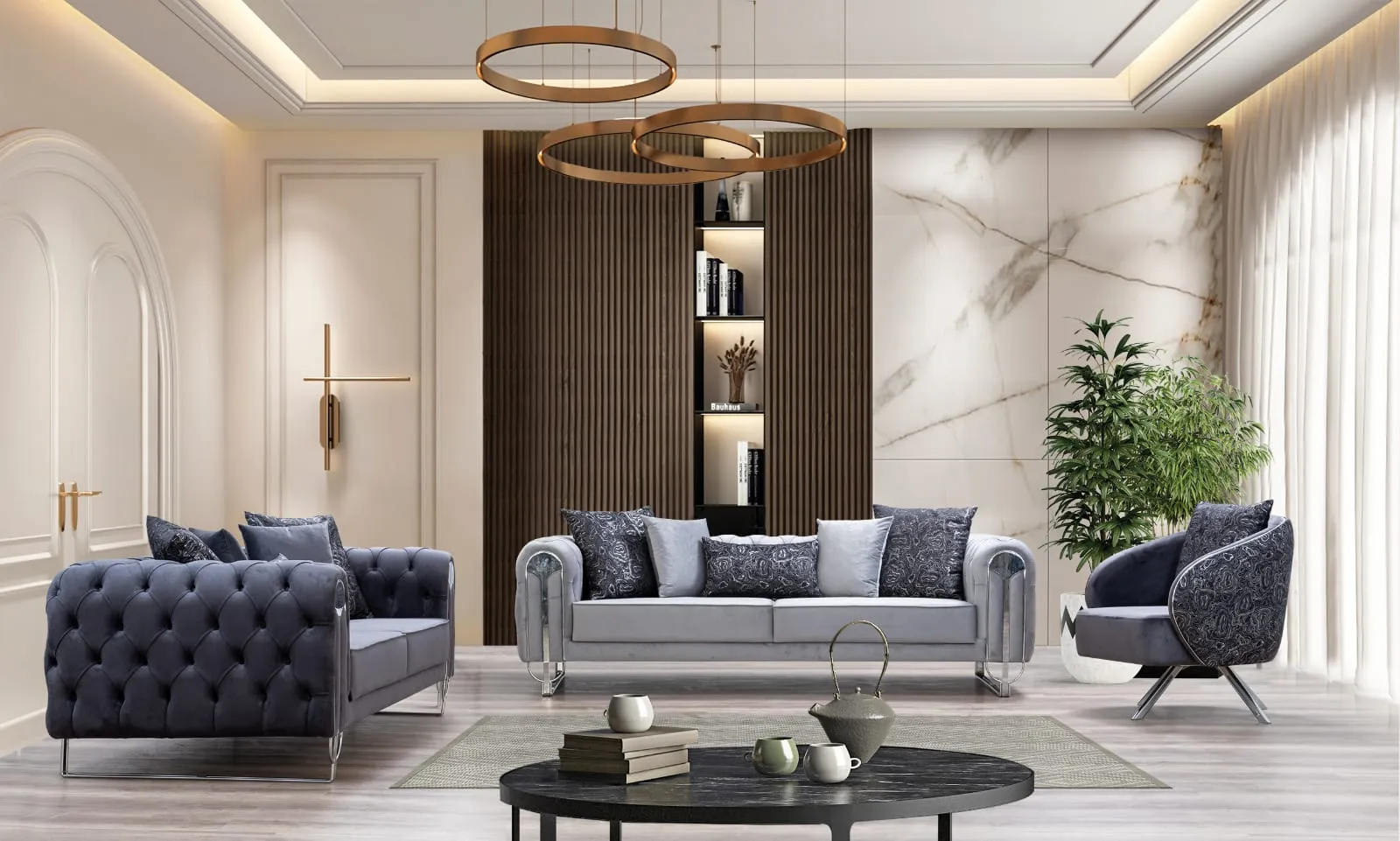 Moderne Wohnzimmer Möbel Designer Textil Chesterfield Sofas Sessel Set